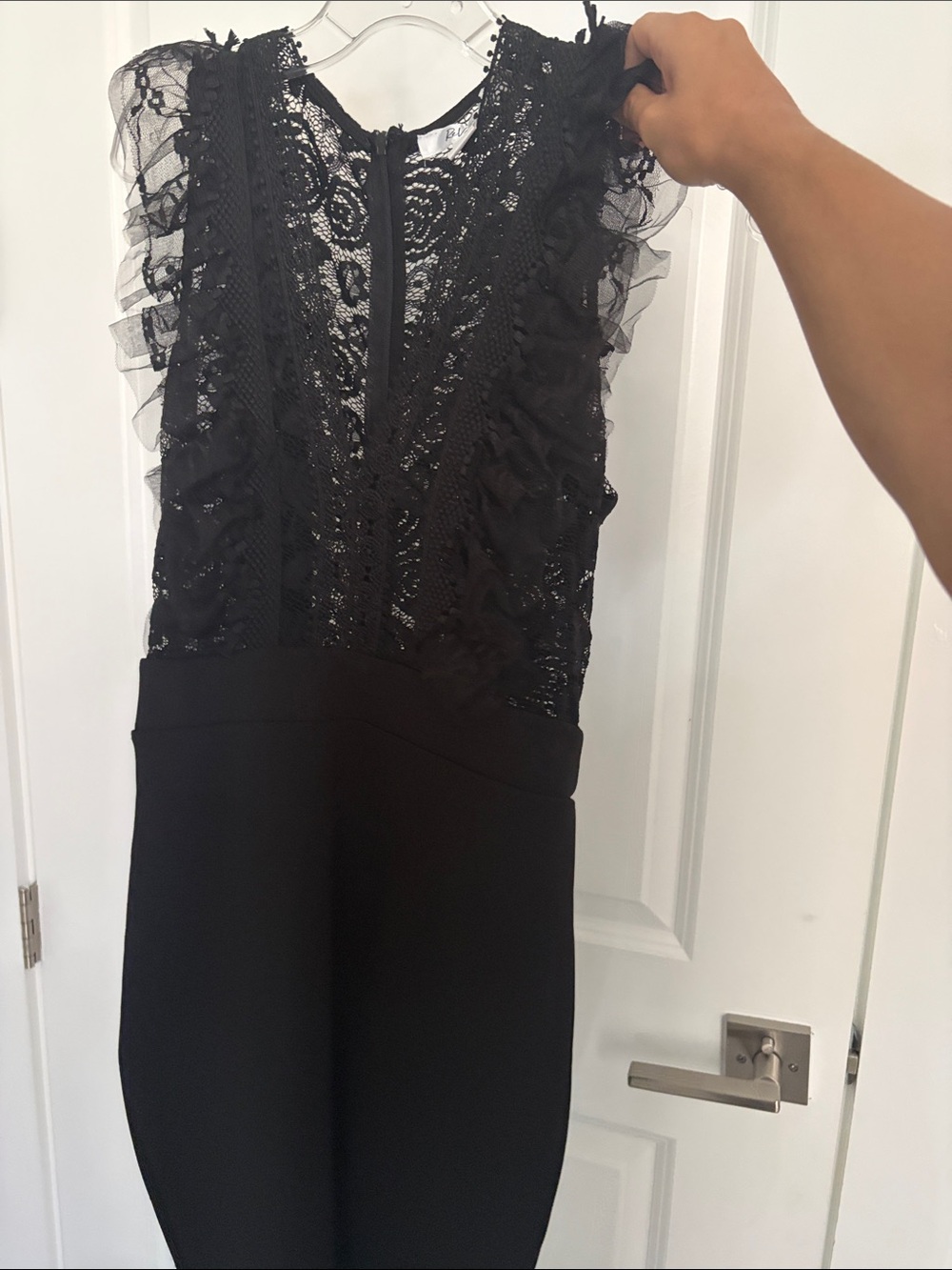 Revamped Black Lace Ruffle Mini Dress